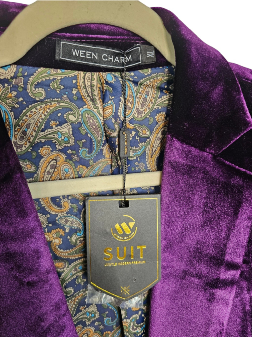 WEEN CHARM Blazer Purple Velvet with Blue Paisley Lining XL NWT - Picture 3 of 6